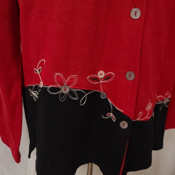 Teddi Womens Large Red Black Floral Long Sleeve Button Up Cardigan Sweater USA - Picture 4 of 13